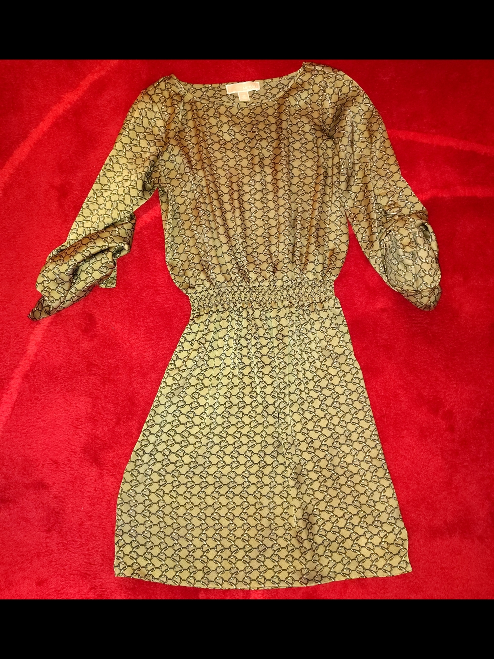 Michael Kors Gold Patterned Midi Dress Sz XS